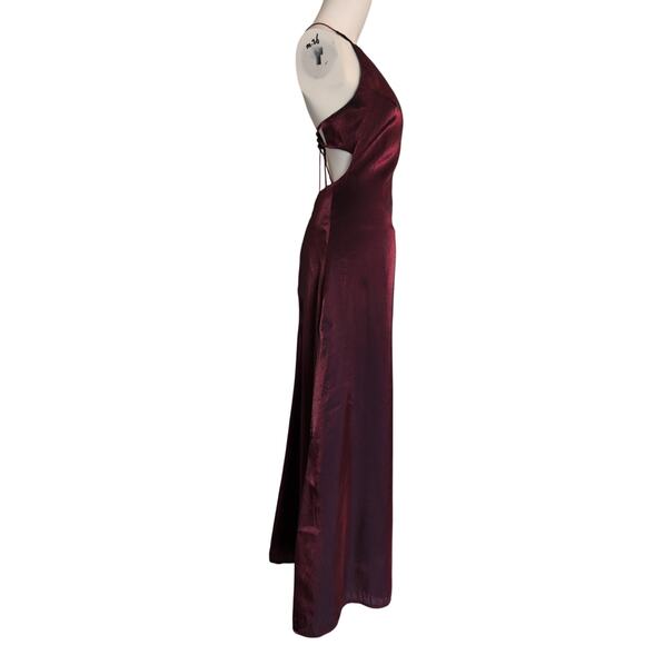 Vintage 90s Halter‎ Maxi Dress Medium Open Back Strappy Satin Grunge Whimsigoth - Picture 4 of 8
